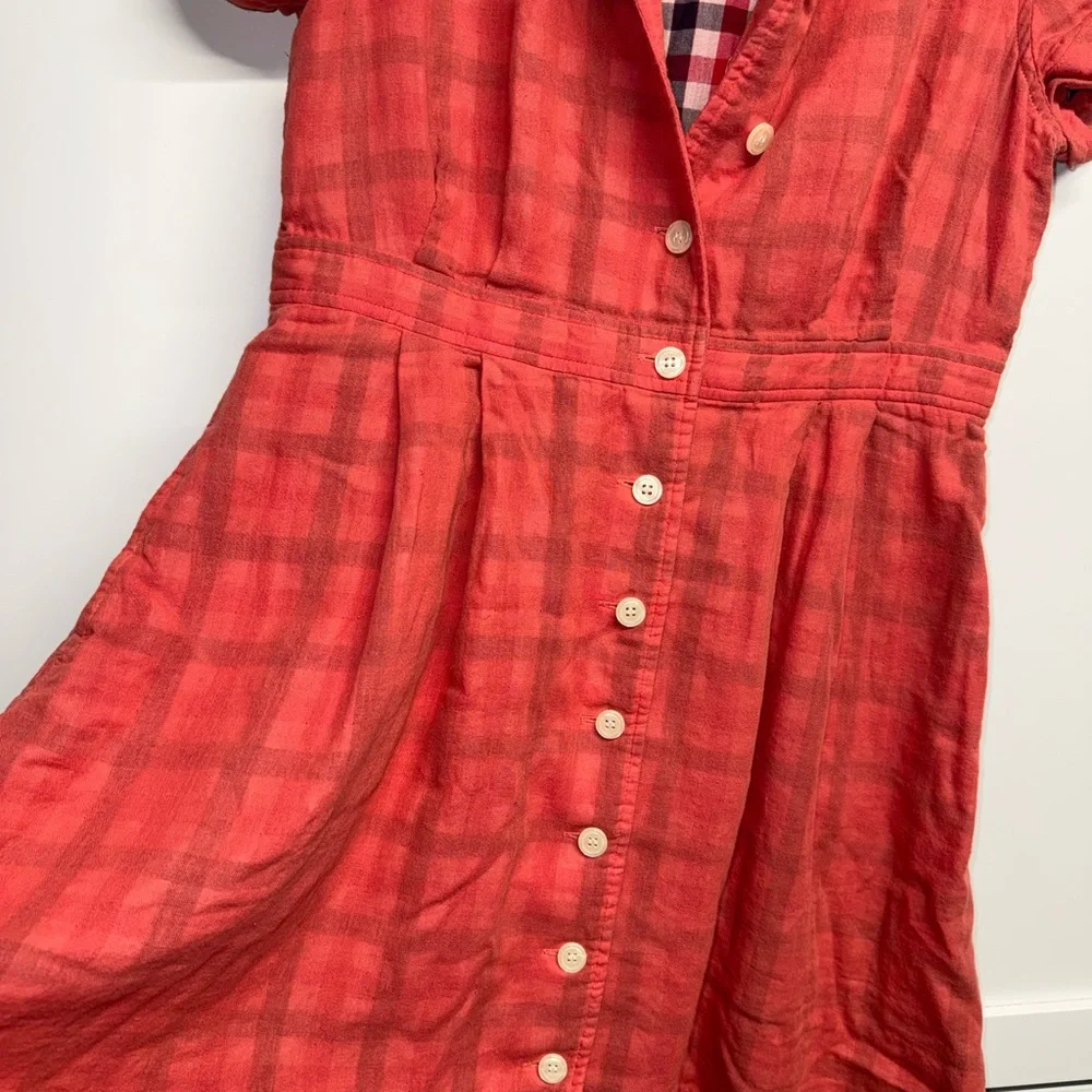 Fossil 100% Cotton Orange and Black Plaid Dress - Picture 4 of 9